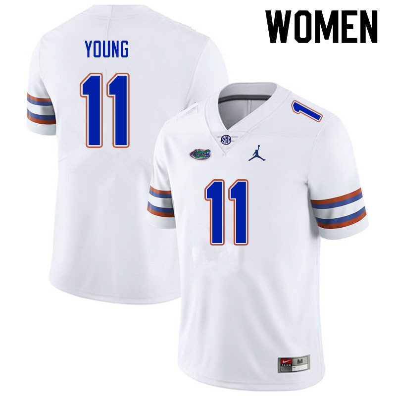 Women #11 Jordan Young Florida Gators College Football Jerseys Sale-White - Click Image to Close